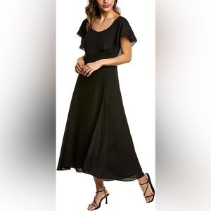 Theory Scoop-Neck Black Ruffled Midi Dress Size 6 Originally $375